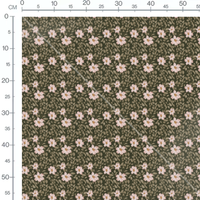 Tissu - Fleurs roses sur fond vert foncé