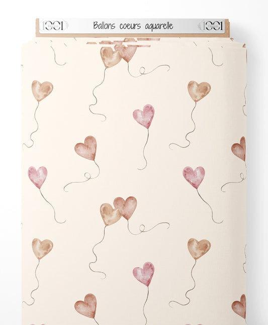 Tissu - Ballons cœurs aquarelle