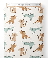 Tissu - Chats rayés sur fond clair