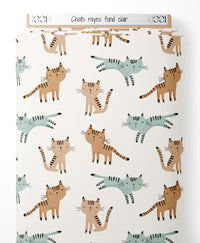 Tissu - Chats rayés sur fond clair