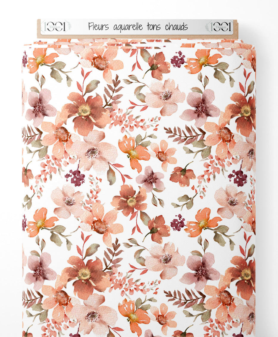 Tissu - Fleurs aquarelle tons chauds