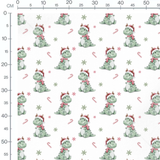 Tissu - dinosaure de Noel bonnet rouge