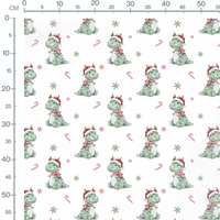 Tissu - dinosaure de Noel bonnet rouge