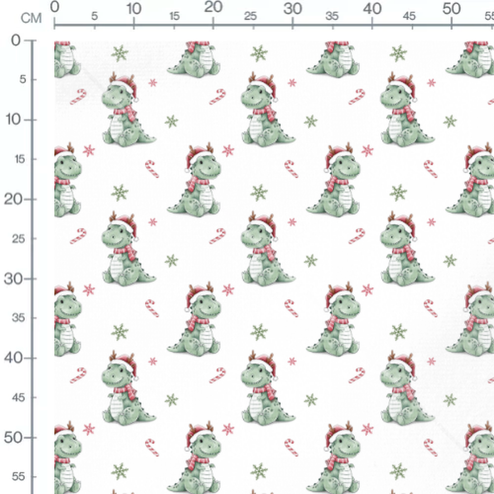 Tissu - dinosaure de Noel bonnet rouge