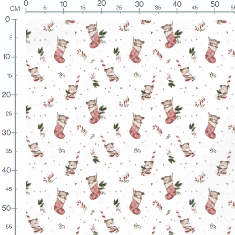 Tissu - Oursons et cannes de Noël