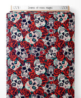 Tissu - Crânes et roses rouges
