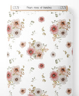 Tissu - Fleurs roses et blanches