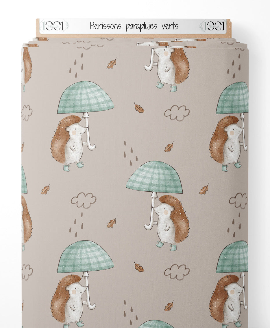 Tissu - Hérissons parapluies verts