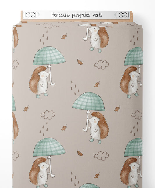 Tissu - Hérissons parapluies verts