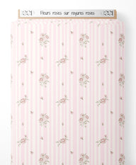 Tissu - Fleurs roses sur rayures roses