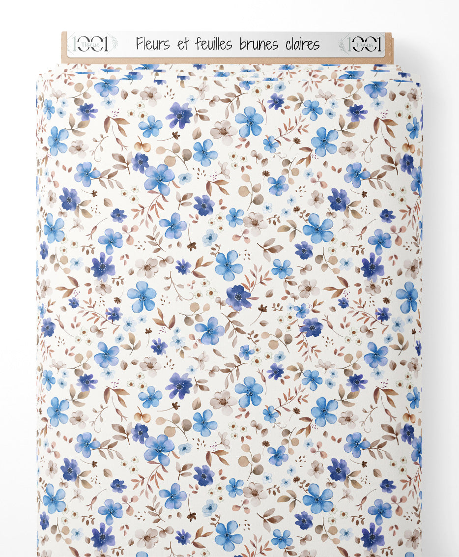 Tissu - Fleurs et feuilles brunes claires