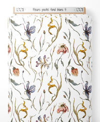 Tissu - Fleurs pastel sur fond blanc 5