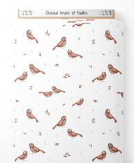 Tissu - Oiseaux bruns et feuilles