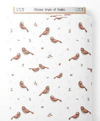 Tissu - Oiseaux bruns et feuilles