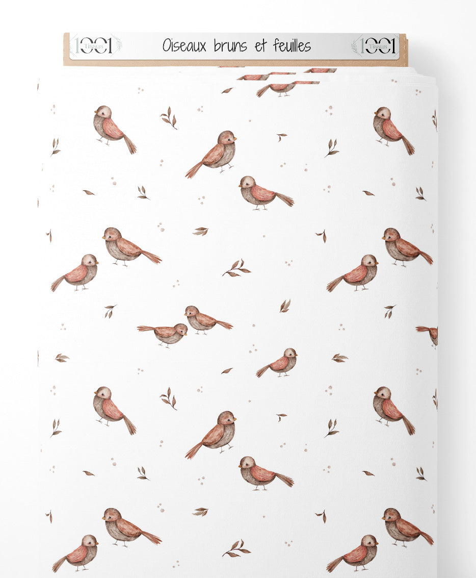 Tissu - Oiseaux bruns et feuilles