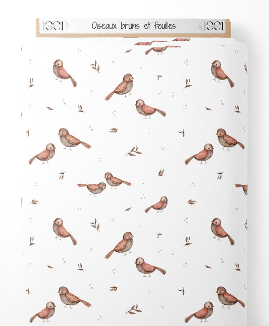 Tissu - Oiseaux bruns et feuilles