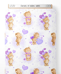 Tissu - Oursons et ballons violets