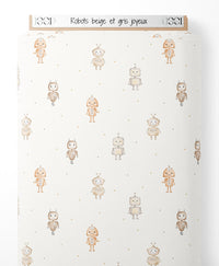 Tissu - Robots beige et gris joyeux