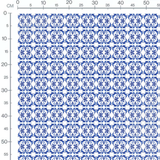 Tissu - Arabesques bleues sur blanc