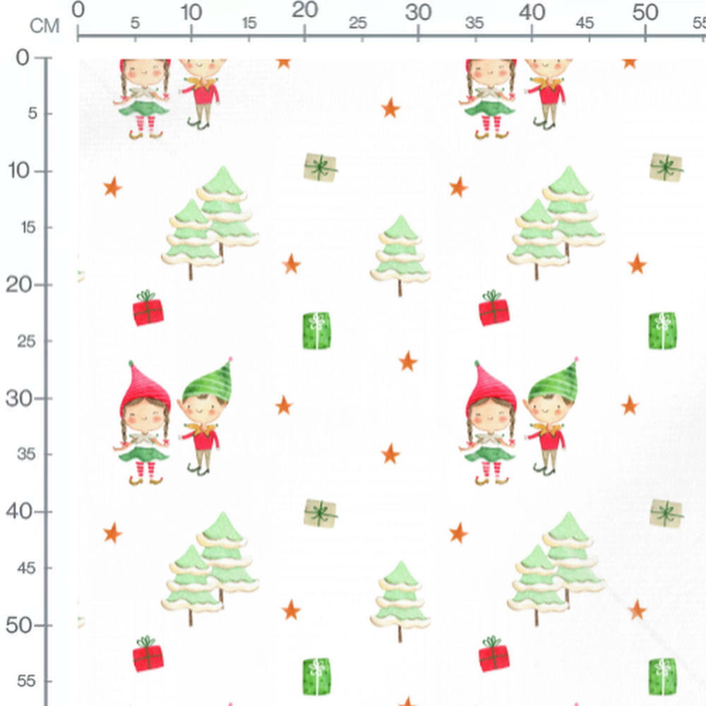 Tissu - lutins de Noel et cadeaux