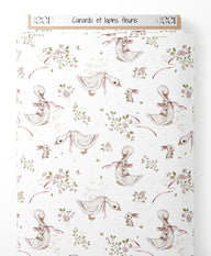 Tissu - Canards et lapins fleuris