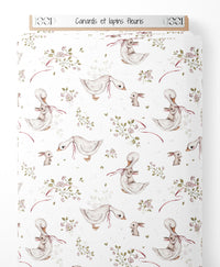 Tissu - Canards et lapins fleuris