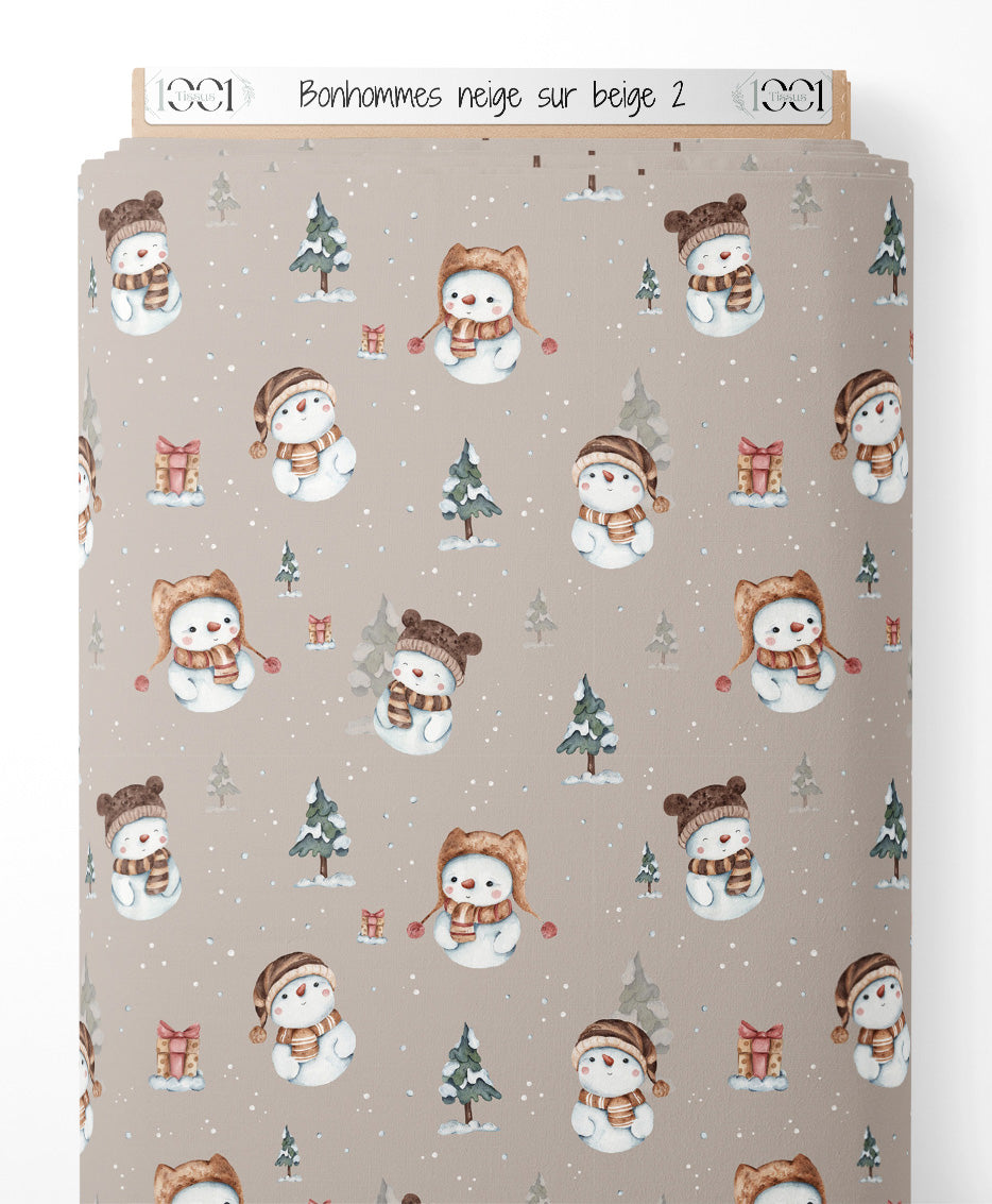 Tissu - Bonhommes neige sur beige 2