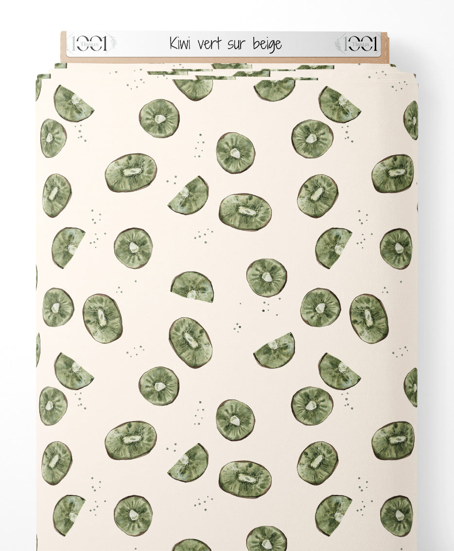 Tissu - Kiwi vert sur beige