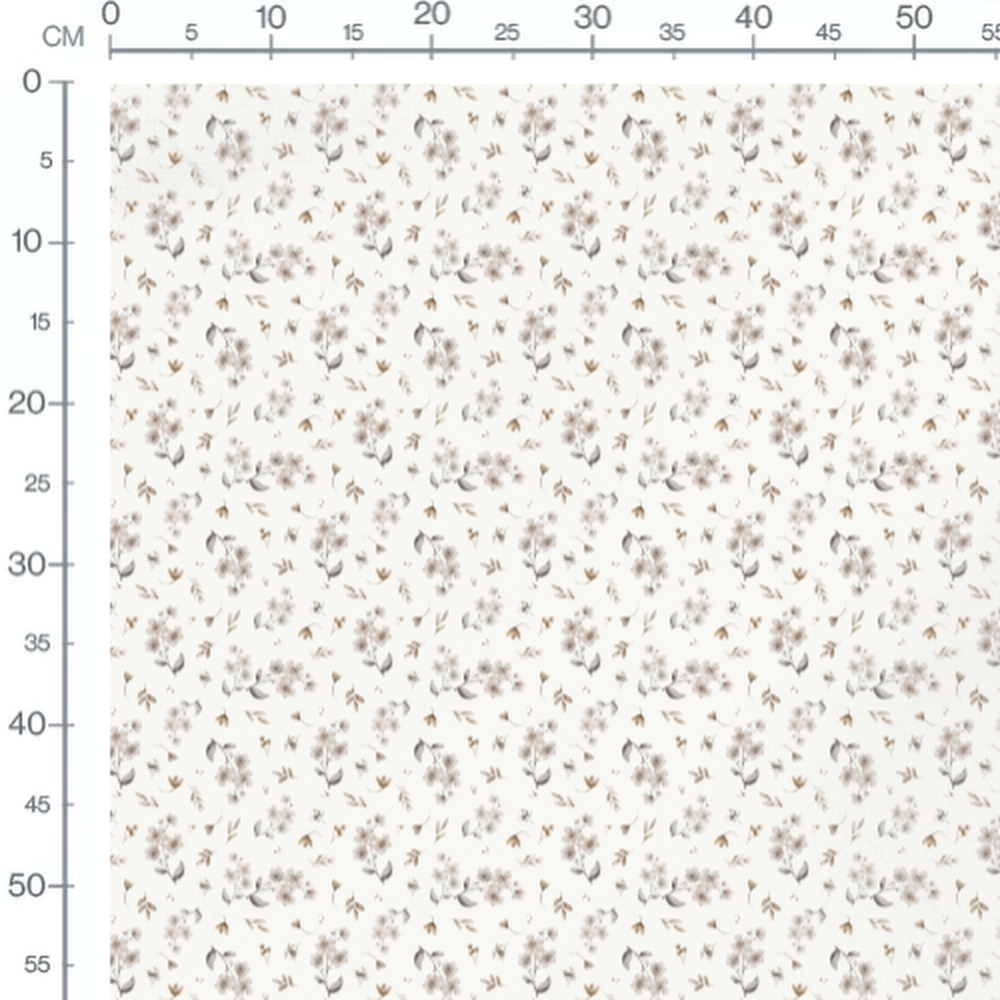 Tissu - Fleurs beige et feuilles grises