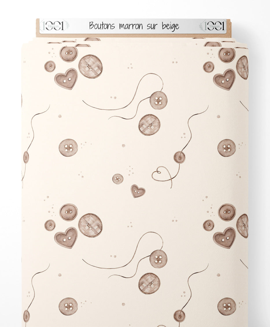 Tissu - Boutons marron sur beige