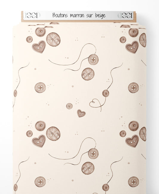 Tissu - Boutons marron sur beige