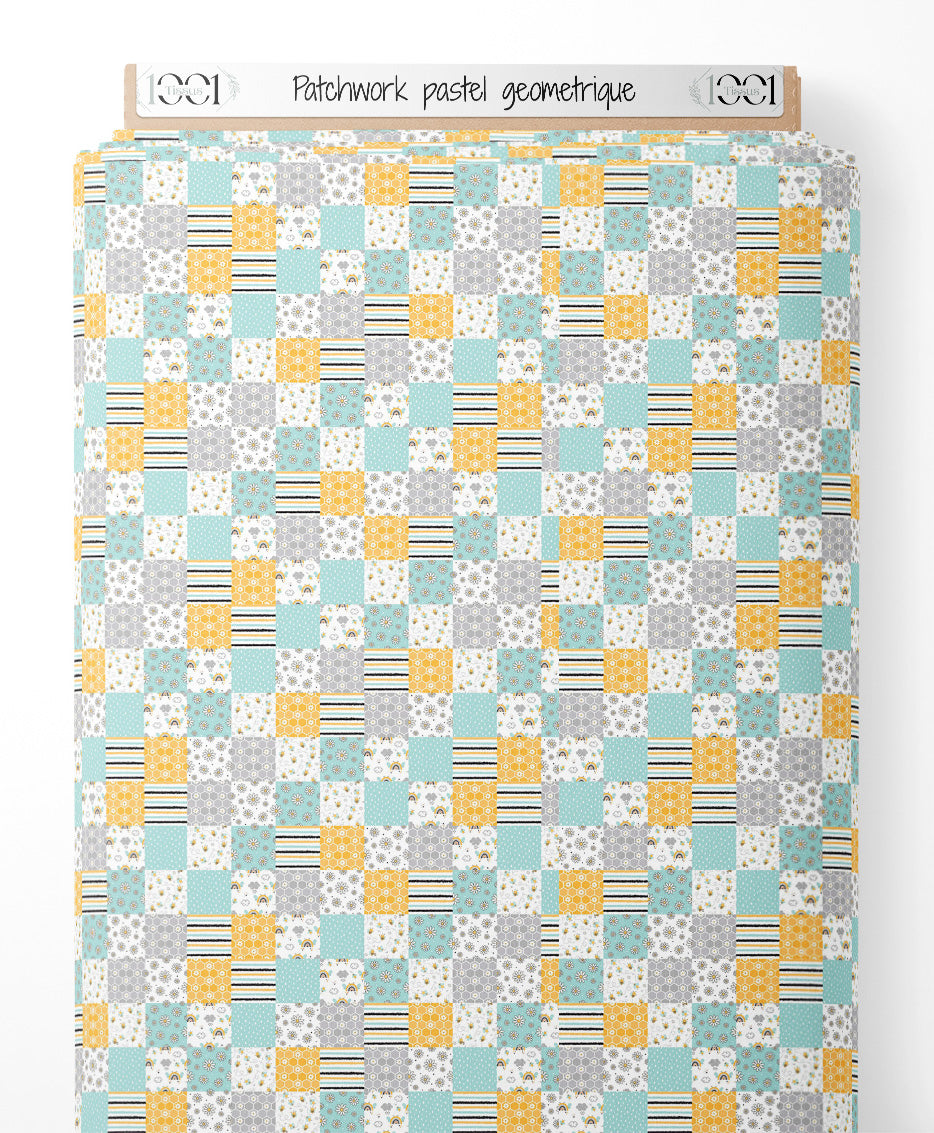 Tissu - Patchwork pastel géométrique