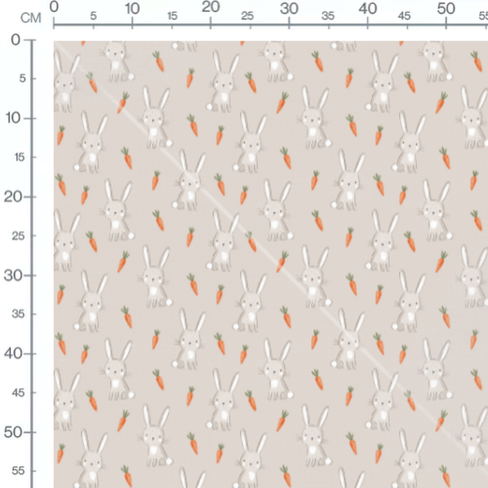 Tissu - Lapins gris et carottes orange