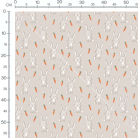Tissu - Lapins gris et carottes orange