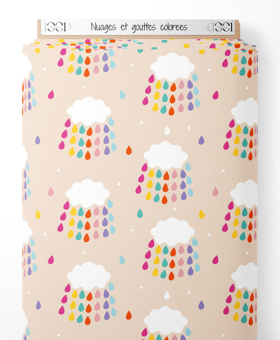 Tissu - Nuages et gouttes colorées