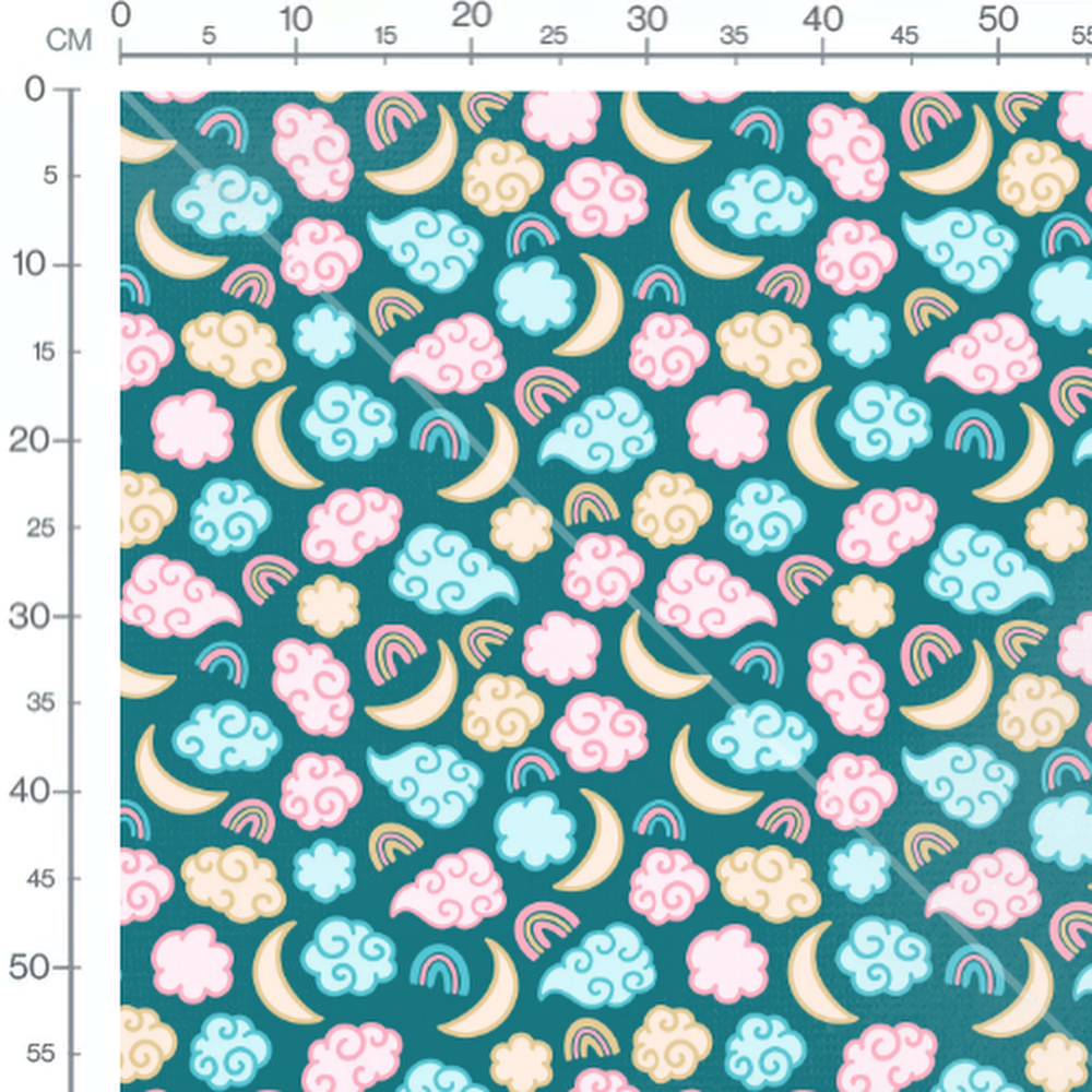 Tissu - Nuages pastel sur fond bleu