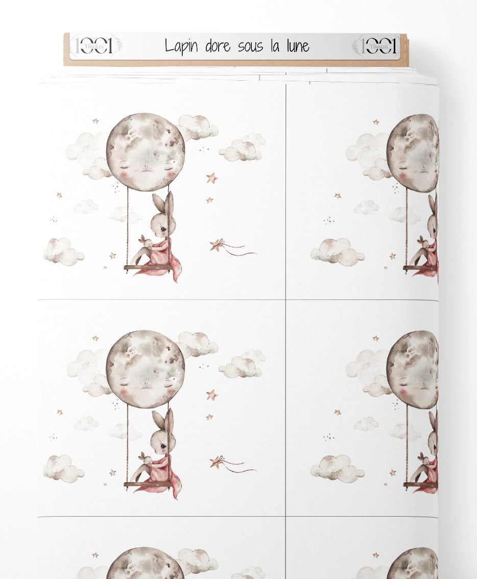 Tissu - Lapin doré sous la lune