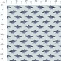 Tissu - Requins gris sur bleu clair