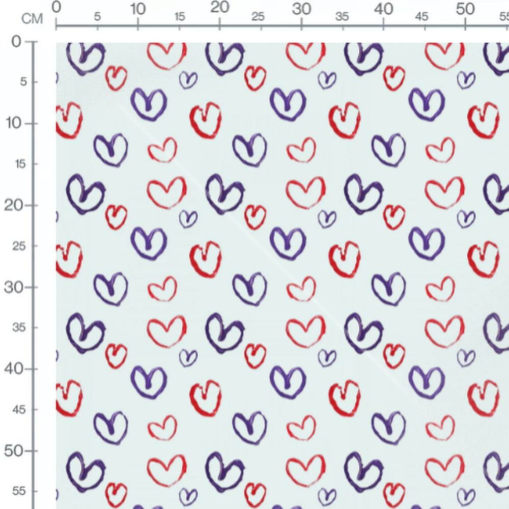 Tissu - Cœurs rouges et violets bleus