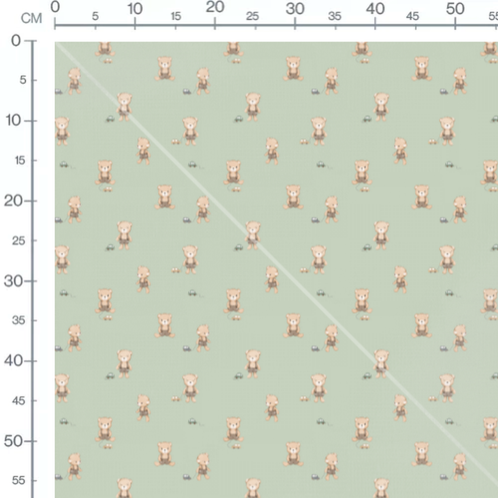 Tissu - Oursons en salopette verte