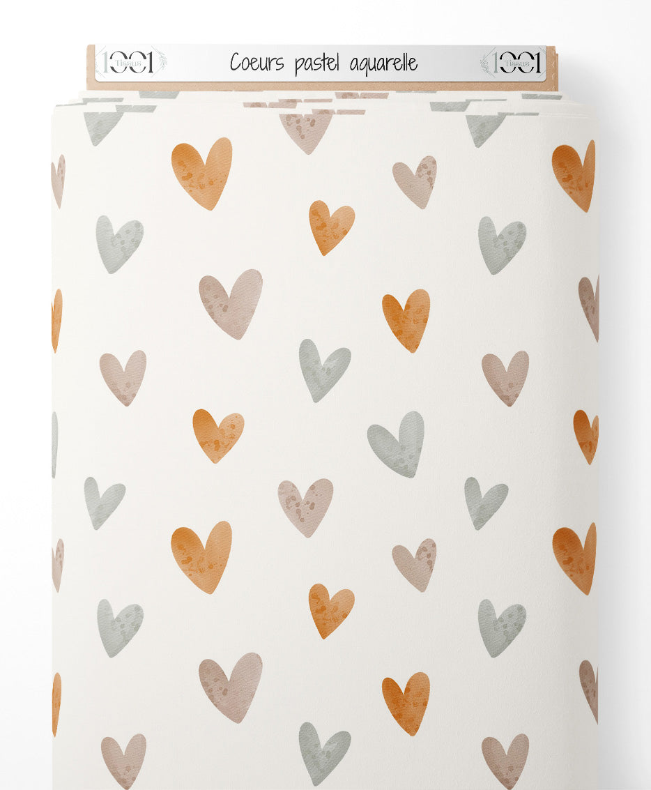 Tissu - Cœurs pastel aquarelle