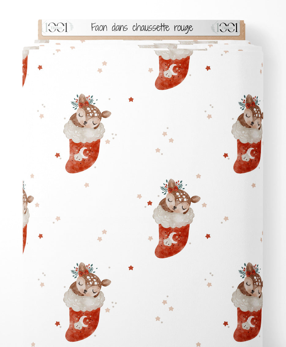 Tissu - Faon dans chaussette rouge