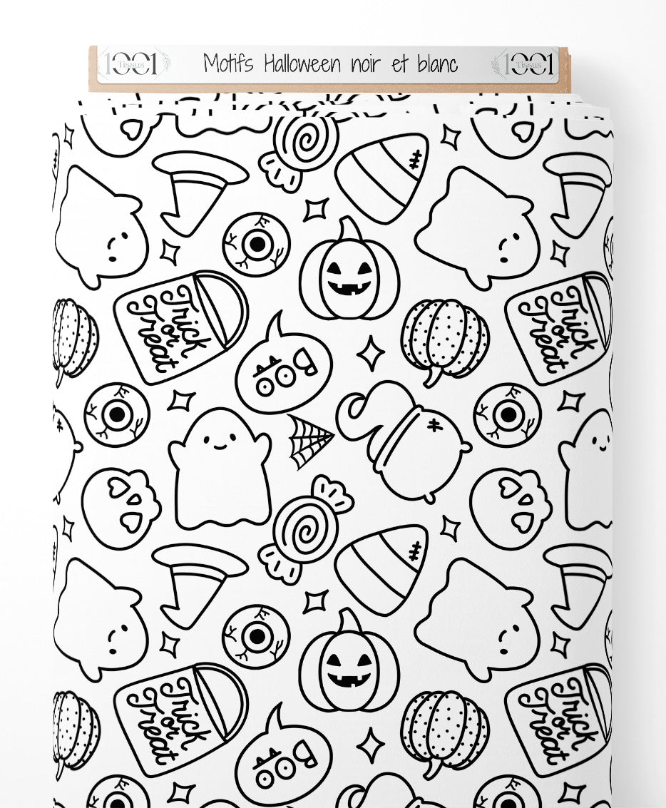Tissu - Motifs Halloween noir et blanc