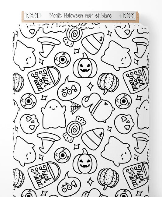 Tissu - Motifs Halloween noir et blanc
