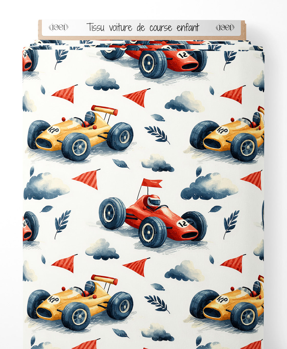 Tissu - voiture de course enfant