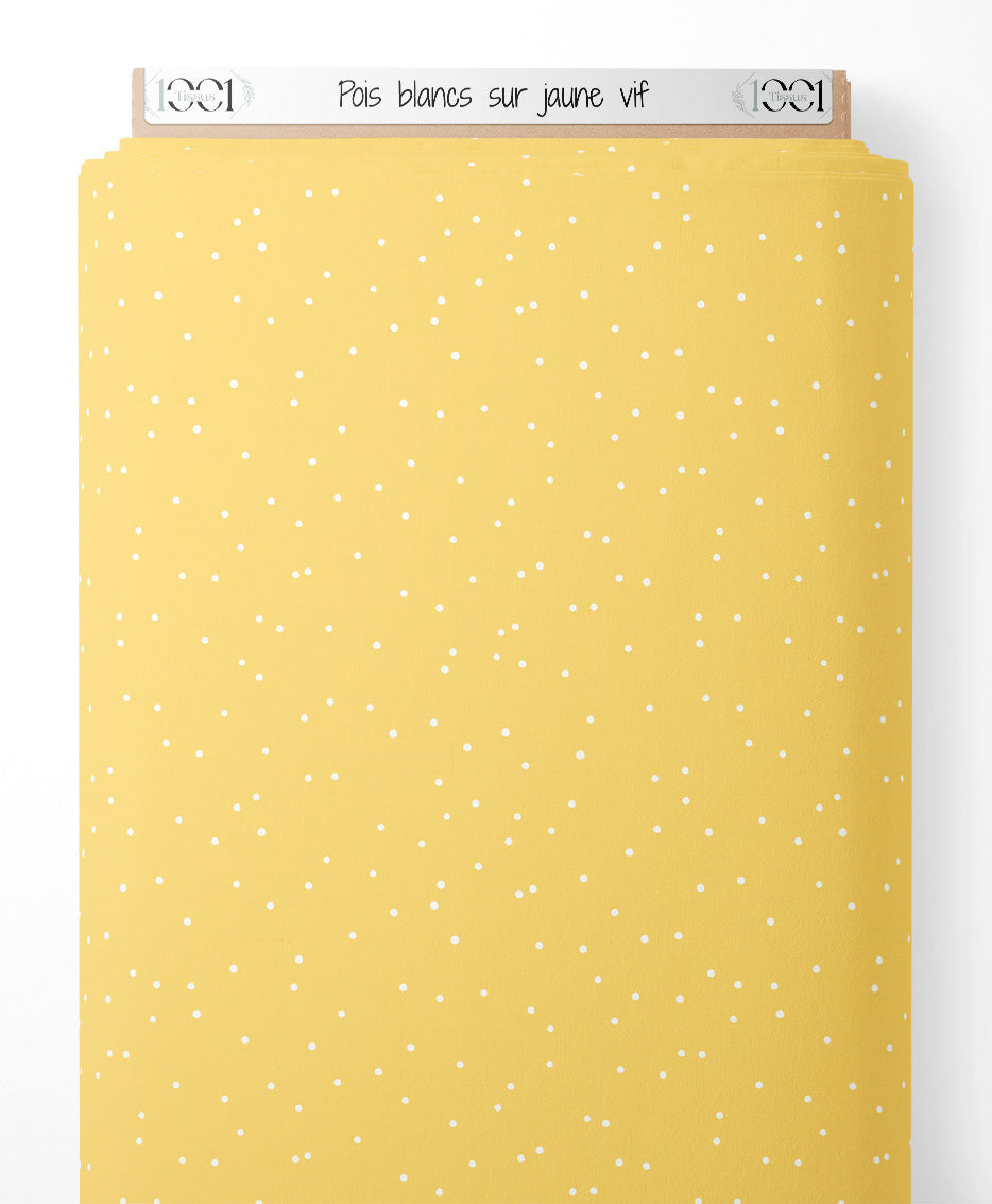 Tissu - Pois blancs sur jaune vif