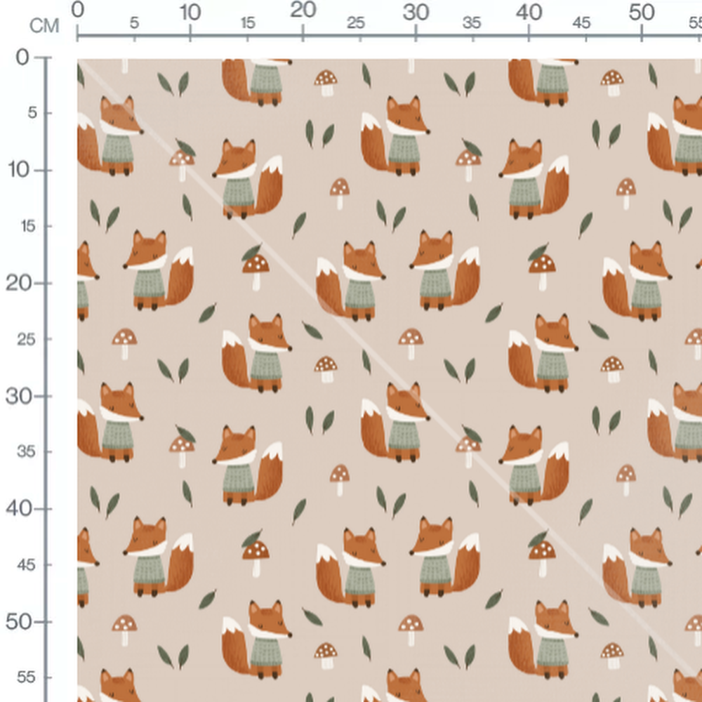 Tissu - Renards verts et champignons