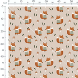 Tissu - Renards verts et champignons