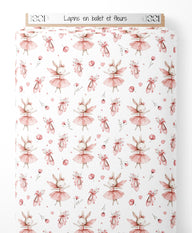 Tissu - Lapins en ballet et fleurs