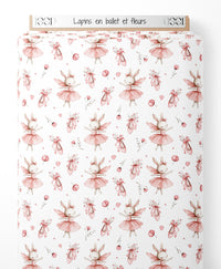 Tissu - Lapins en ballet et fleurs